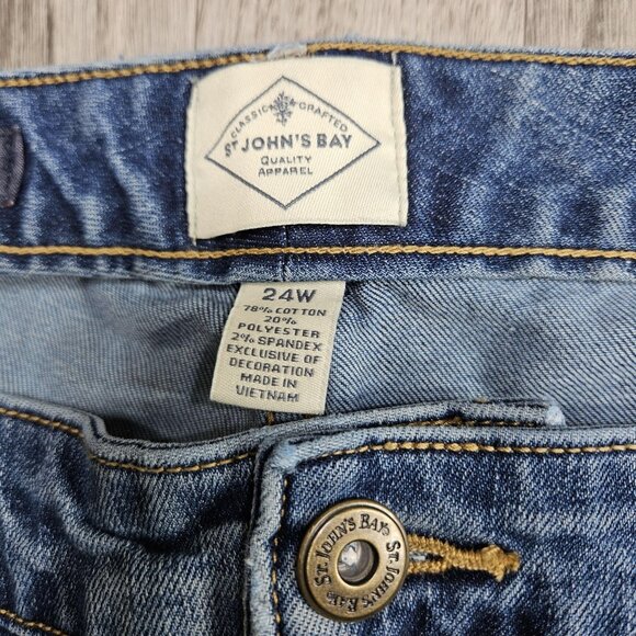 St Johns Bay Jeans Womens 24W Blue Denim Stretch High Rise Straight Leg Cropped - Picture 5 of 14